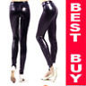 BERSHKA Black Faux Leather Liquid Look Leggings Pants#1